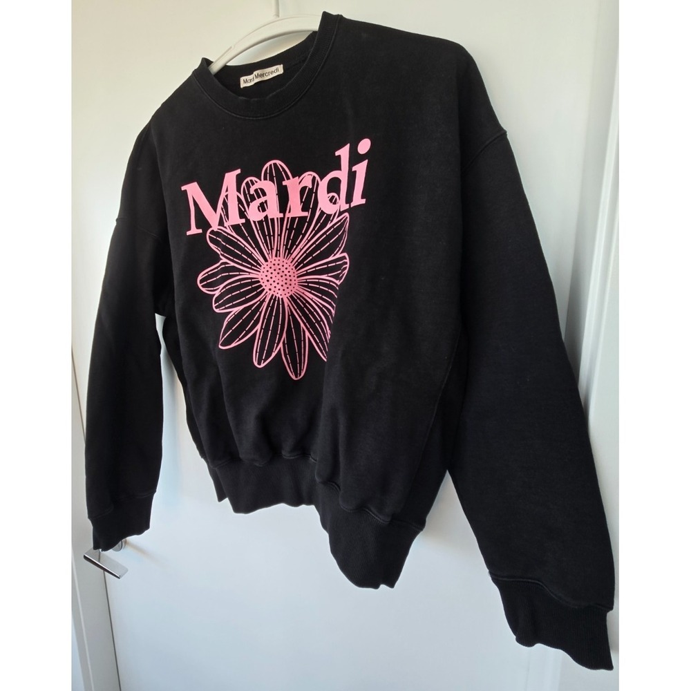 Mardi Mercredi Flower Sweatshirt Black Crewneck (One Size) Preppy College City - Picture 6 of 16